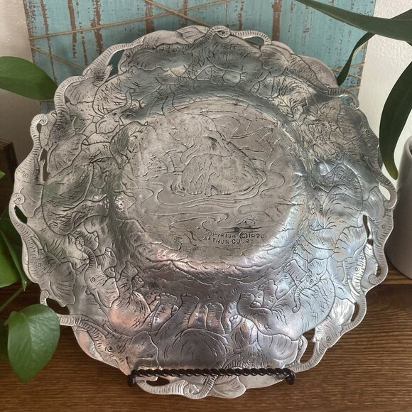 Aluminum Serving Bowl By Arthur Court Elegant Elephant Pattern Vintage 1990 - Picture 8 of 14